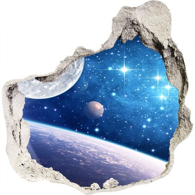 3D wandsticker gat in de muur Kosmische ruimte