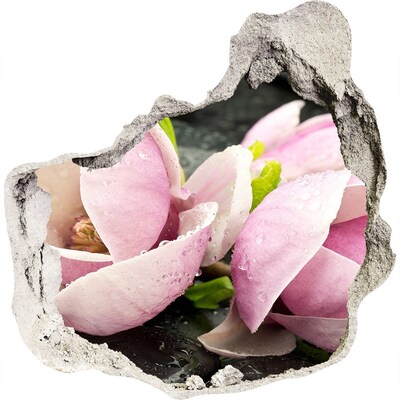 Zelfklevende muursticker 3D gat Magnoliabloemen door een gat in de muur