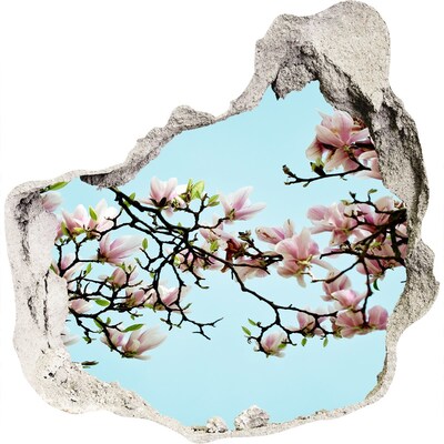 Zelfklevende muursticker 3D gat Lentemagnolia's in een blauwe lucht