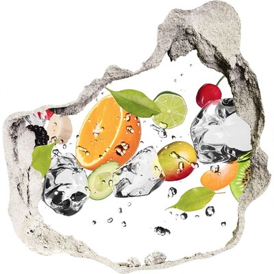 Zelfklevende muursticker 3D gat Fruitcocktail in een waterval