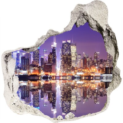 3D wandsticker gat in de muur New York 's nachts