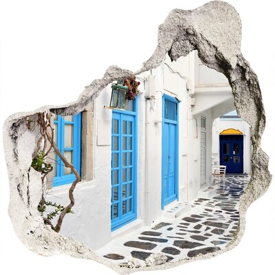 3D muursticker effect gat in de muur De charmante straatjes van Griekenland