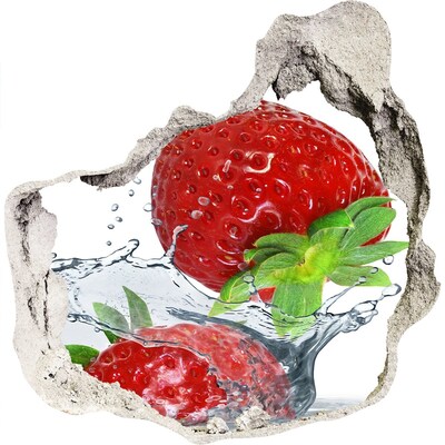 Zelfklevende muursticker 3D gat Sappige aardbeien in een waterexplosie
