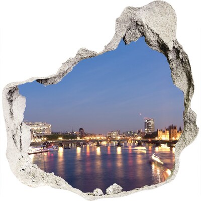 3D muursticker effect gat in de muur Uitzicht op Londen 's nachts