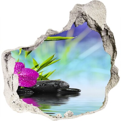 3D muursticker effect gat in de muur Een oase van rust met een orchidee