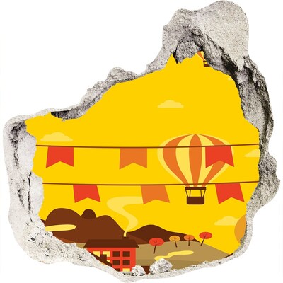 Zelfklevende muursticker 3D gat Een ballonvaart door het berglandschap