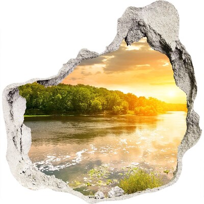 3D muursticker effect gat in de muur Zonsondergang boven de rivier