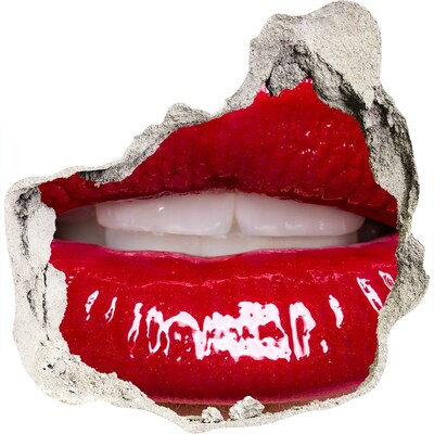 Zelfklevende muursticker 3D gat Rode lippen in een gat in de muur