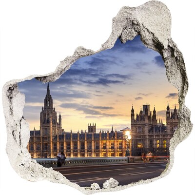 3D muursticker effect gat in de muur Zonsondergang boven Londen