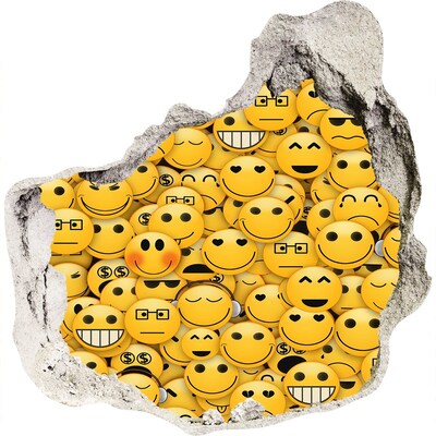 Zelfklevende muursticker 3D gat Lachende emoji's in een gat in de muur