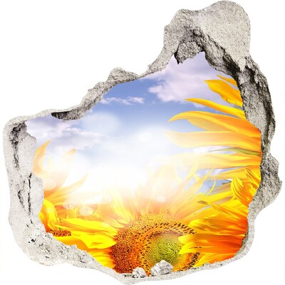 Zelfklevende muursticker 3D gat Zonnebloemen in het zonlicht