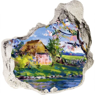 3D wandsticker gat in de muur Een charmant landhuisje