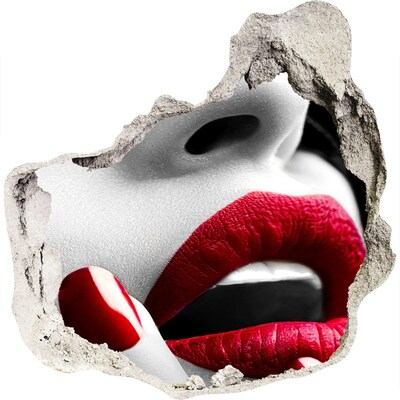 3D wandsticker gat in de muur Sensuele lippen in beton