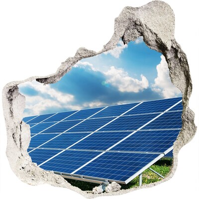 3D wandsticker gat in de muur Zonnepanelen in de wolken