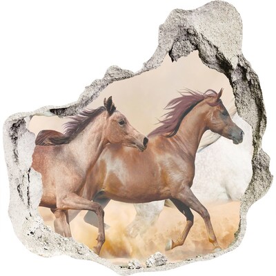 Zelfklevende muursticker 3D gat Galopperende paarden in het wild