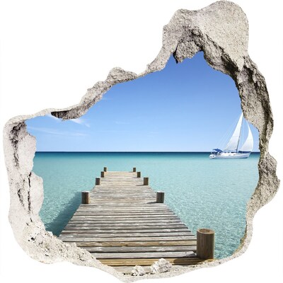 Zelfklevende muursticker 3D gat Pier boven de turquoise zee