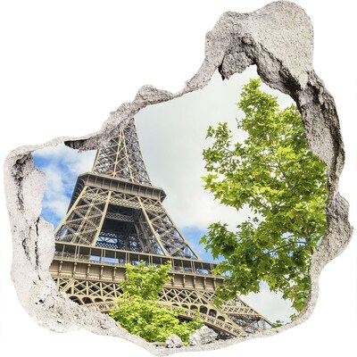 3D muursticker effect gat in de muur De Eiffeltoren in Parijs