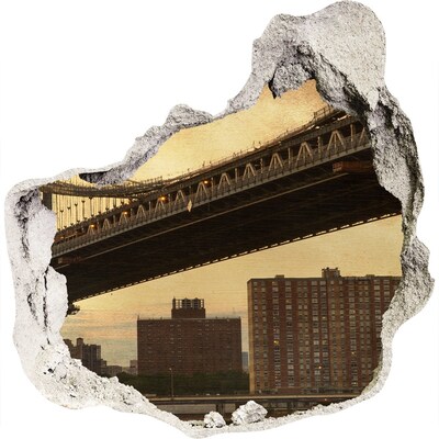 3D muursticker effect gat in de muur New York Bridge