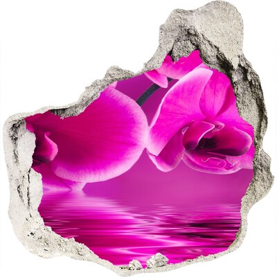 3D muursticker effect gat in de muur Een bloemenparadijs in roze tinten.