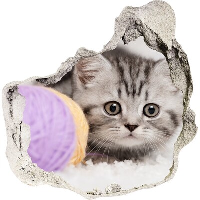 3D wandsticker gat in de muur Het kitten achter de muur