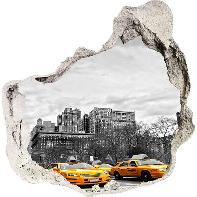 3D wandsticker gat in de muur Taxi's in het stedelijk landschap van New York City