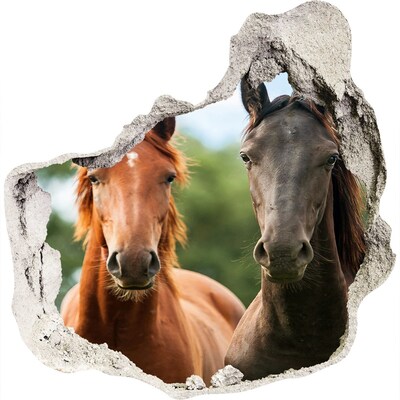 Zelfklevende muursticker 3D gat Paarden in hun natuurlijke leefomgeving