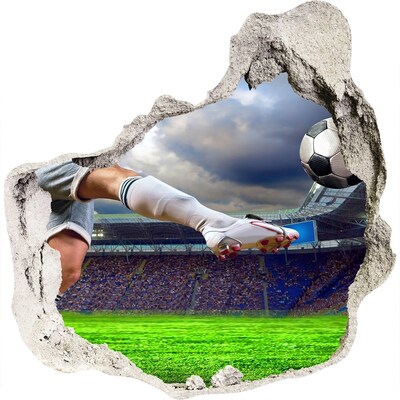 3D muursticker effect gat in de muur Voetbalactie in een stadionatmosfeer