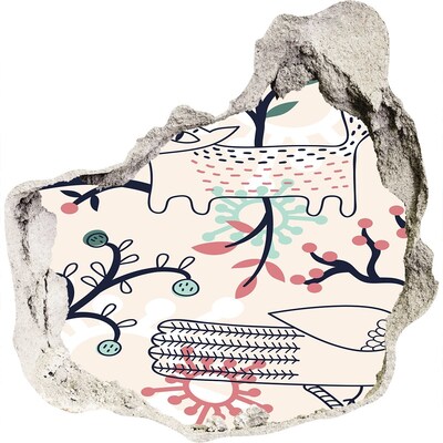 Zelfklevende muursticker 3D gat Bloemenpatroon met elementen uit de natuur.