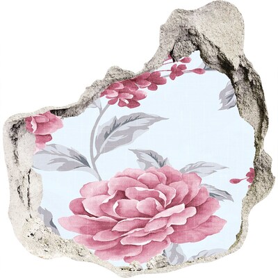 3D muursticker effect gat in de muur Bloemenmotief op een betonnen achtergrond