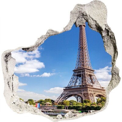 3D muursticker effect gat in de muur De Eiffeltoren in Parijs