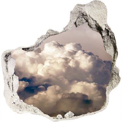 3D muursticker effect gat in de muur Wolken achter de muur