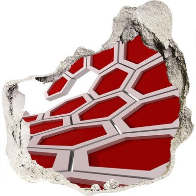 3D muursticker effect gat in de muur Rood doolhof in beton