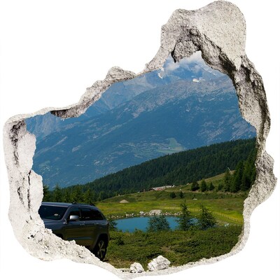 3D wandsticker gat in de muur Berglandschap met een meer