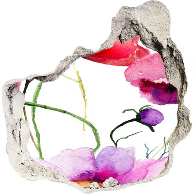 3D muursticker effect gat in de muur Bloemenlandschap door een gat in de muur