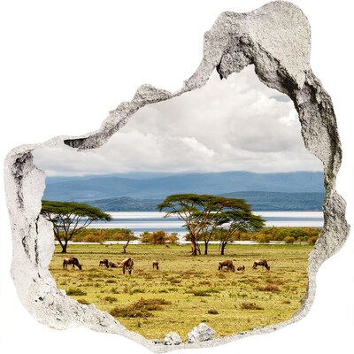 3D wandsticker gat in de muur Afrikaans landschap met wilde dieren