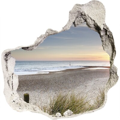 Zelfklevende muursticker 3D gat Uitzicht op het strand bij zonsondergang