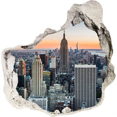 3D wandsticker gat in de muur New York bij zonsondergang
