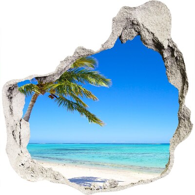 3D muursticker effect gat in de muur Tropische oase aan zee