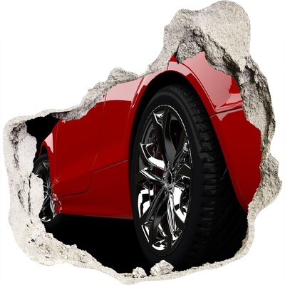 Zelfklevende muursticker 3D gat Rode auto door een gat in de muur