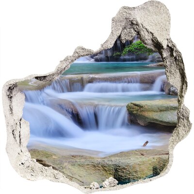 3D muursticker effect gat in de muur Waterval tussen de rotsen