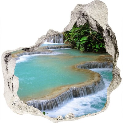 Zelfklevende muursticker 3D gat Watervallen in een tropisch paradijs