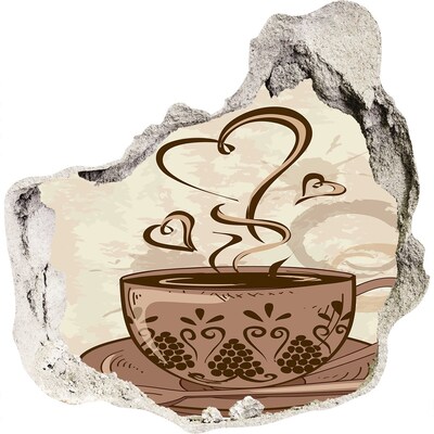 3D muursticker effect gat in de muur Een heerlijk kopje dampende koffie