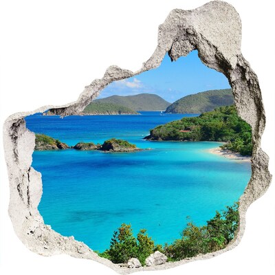 3D wandsticker gat in de muur Tropische baai met turquoise water