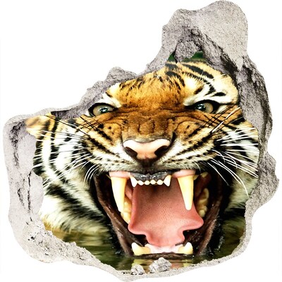 Zelfklevende muursticker 3D gat Tijger in actie