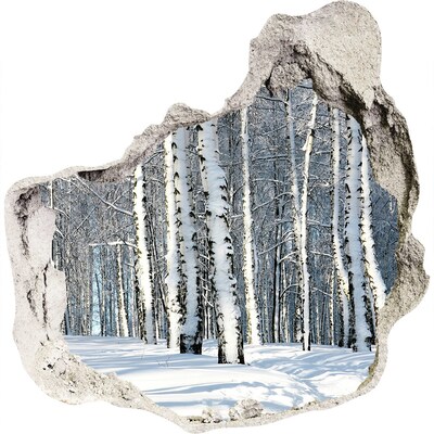 Zelfklevende muursticker 3D gat Winterbos in het wit