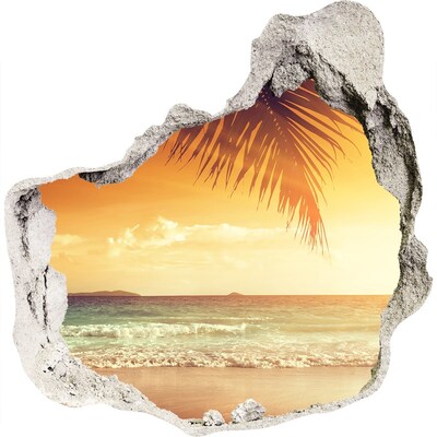 Zelfklevende muursticker 3D gat Tropisch strand bij zonsondergang