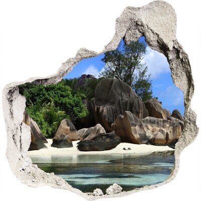 Zelfklevende muursticker 3D gat Tropische eiland-oase