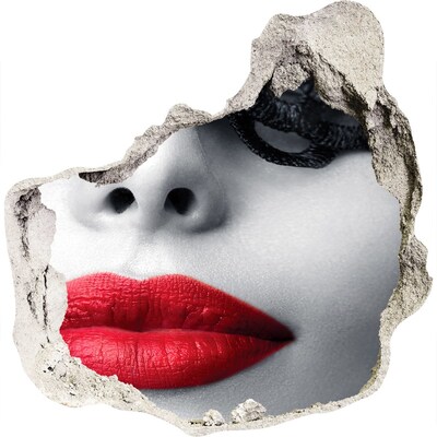 3D wandsticker gat in de muur Rode lippen