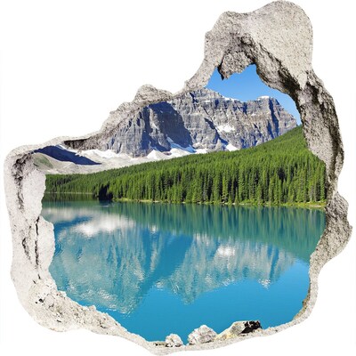 Zelfklevende muursticker 3D gat Berglandschap met een meer