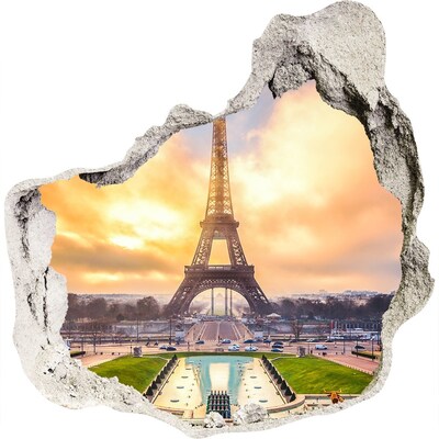 Zelfklevende muursticker 3D gat De Eiffeltoren bij zonsopgang